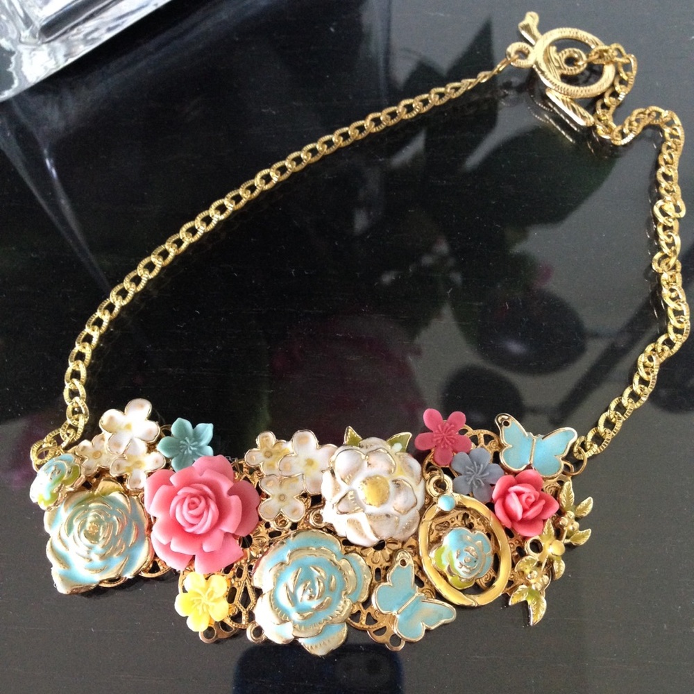 Handmade Enameled Goldtone Choker Necklace